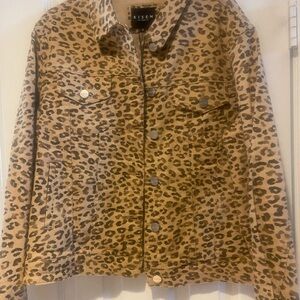 Risen Women's Leopard Print Jean Jacket - Tan